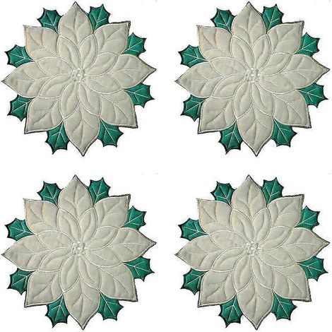 Sets de table brodés de Noël, appliqués poinsettia, sets de table B (1/5)