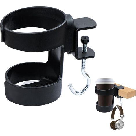 Porte Gobelet Bureau,Porte Gobelet Accessoire Bureau,Porte Tasse avec Crochet DéTachable pour Le Bureaus, Les Tables de Jeux,Noir (1/5)