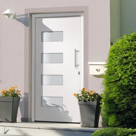 Porte d'entrée Aluminium et PVC Blanc 100x210 cm