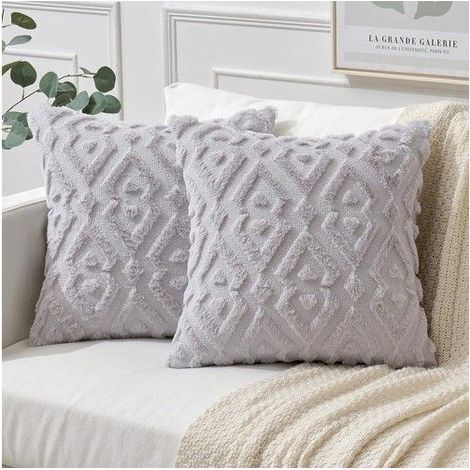 Housses de coussin en fausse fourrure - MIULEE - Ensemble de 2 pièces - 40x40 cm - Gris clair - Fausse fourrure douce (1/5)