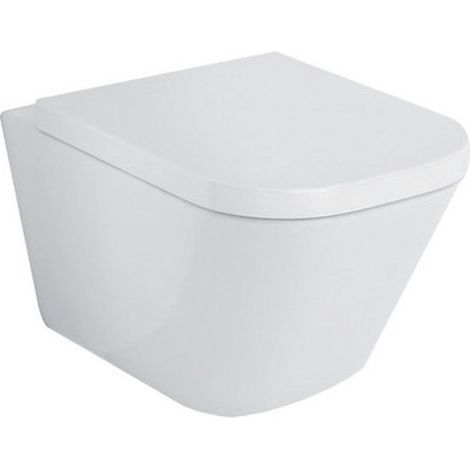 Roca – Cuvette WC suspendue porcelaine Rimless – Abattant thermodur double laqué avec frein de chute – Évacuation horizontale – Longueur 540 mm