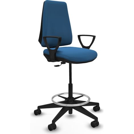 Taburete Elche CP similpiel azul claro brazos fijos base piramidal ruedas 65mm nailon