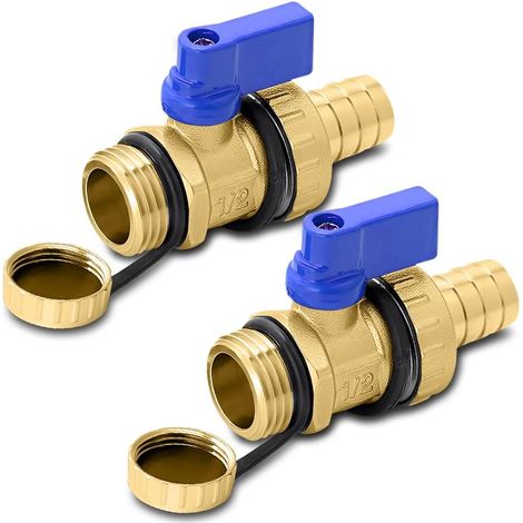 Lot de 2 robinets à boisseau sphérique 1/2" en laiton - Raccord 1/2" AG - Robinet à boisseau sphérique 1/2" - Valve de remplissage et de vidange pour chaudière, avec capuchon de sécurité, valve de (1/5)