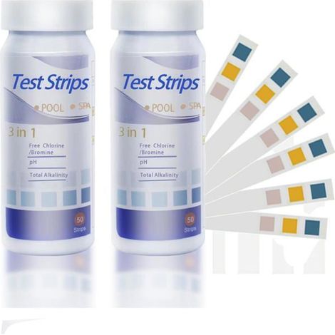 Lot de 100 bandelettes test piscine 3-en-1 – pH, chlore, alcalinité – Testeur qualité eau (1/5)
