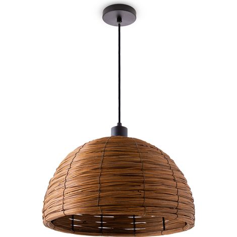 Paco Home Pendelleuchte Esstischlampe Esszimmer Korb Optik 1,5m Textilkabel Rustikal Boho Pendelleuchte - Schwarz, Braun (Ø36 cm)