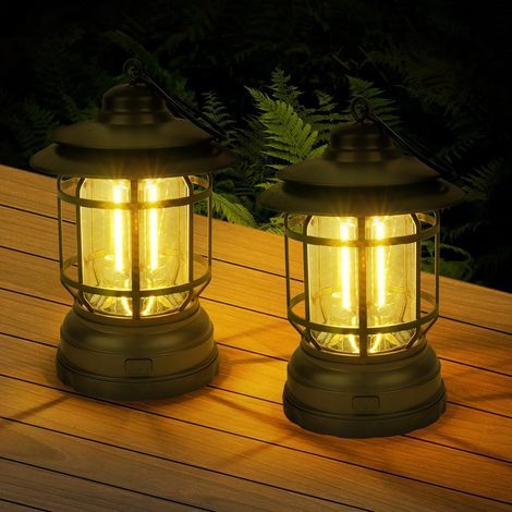 Lanterne de camping 2 pièces, éclairage LED rétro avec variateurs rotatifs, lampe de tente suspendue à LED COB, fonctionne sur piles pour la randonnée, la pêche, 115186 mm, en cas de panne de courant (1/5)