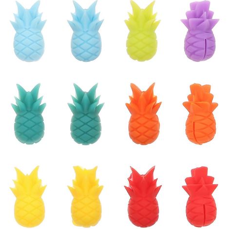 12 Stück Ananas-Modell-Marker aus Silikon für Weingläser (verschiedene Farben)-2.7X1.4X1.4cm (1/2)