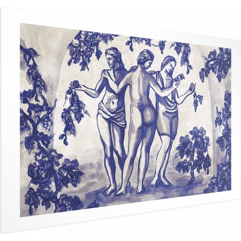 Póster - Viñedo antiguo - Tres mujeres en un portal pintadas con tinta azul (1/4)