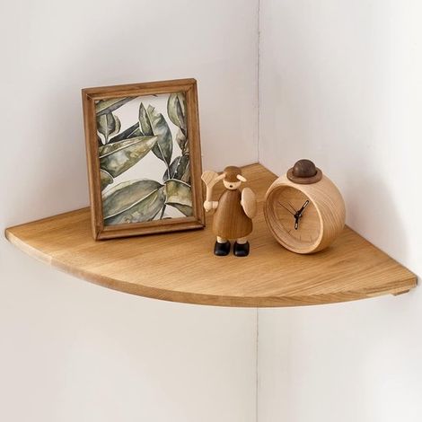 Étagère d'angle - étagère murale - Diamètre 25 cm - étagère flottante en chêne aux extrémités arrondies - étagère murale pour cuisine, salon, chambre