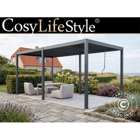 Bioclimatic pergola gazebo San Pablo Steel+, 3x5.8 m, Black - Dancover