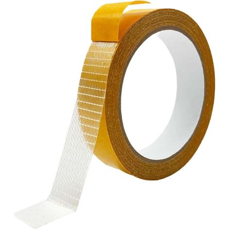 SABIR Ruban adhésif double face en tissu très résistant, 2,5 cm, super collant, multifonctionnel, double face, ruban adhésif transparent pour tapis, pour la maison, le bureau, l'école (1/5)