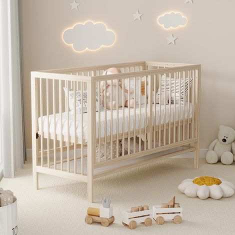 Lit bébé simple-Lit évolutif convertible-Chevâlet-Bureau-Réglable en hauteur-Épicéa naturel-140x60x90(cm)-Sans Matelas (1/5)