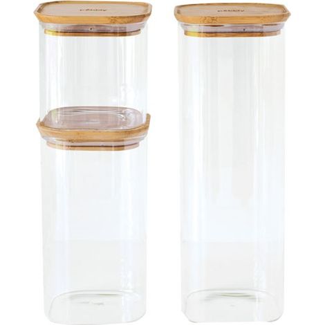 Set 3 Aufbewahrungsdosen Quadratisch 0,8 l + 1,4 l + 2,2 l - Bambus - Pebbly