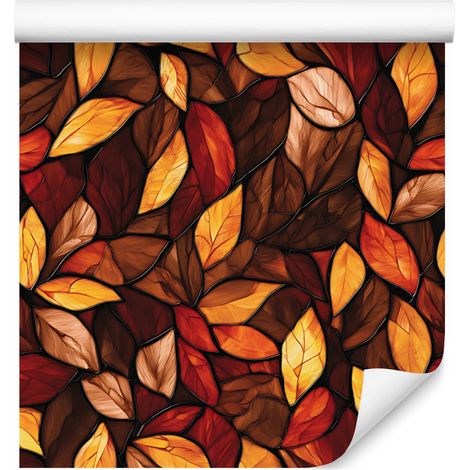 Papier peint vitrail rouille, bordeaux et orange pour salon et chambre 50x1000 cm (1/5)