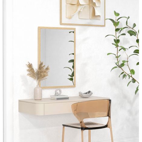 Miroir mural rectangulaire - Cadre effet bois MDF 50x70 cm - Design élégant et moderne pour salon ou entrée, montage facile inclus (1/5)