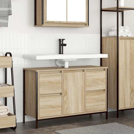 Mueble de lavabo con cajones roble Sonoma 90x34,5x60 cm vidaXL (1/6)