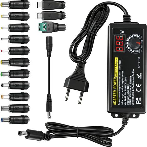 72W Adaptateur Secteur Réglable avec Affichage LED Tension et 14 Adapter  3V-24V 3A Alimentation Universel Multi Voltage pour Appareils Electroniques Domestiques Routeur Bande LED Speaker (1/5)