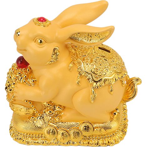 Lapin Doré Chinois en Résine Figurine Porte Bonheur Lapin de (1/5)