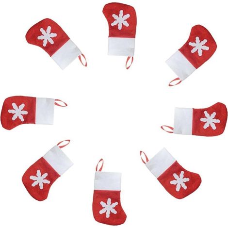 Lot de 10 Sachets à Couverts Mini Chaussettes de Noël : Porte-couteaux et fourchettes, décorations de table pour fêtes de Noël (1/5)