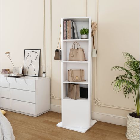 Mueble de almacenamiento con espejo 4 en 1 giratorio 360°, 50 x 50 x 170 cm, blanco OKMYHOME (1/5)