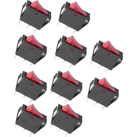 Lot de 10 interrupteurs à bascule 3 broches marche/arrêt avec voyant rouge, 2 positions, accessoires pour appareils électroménagers KCD3 (1/5)