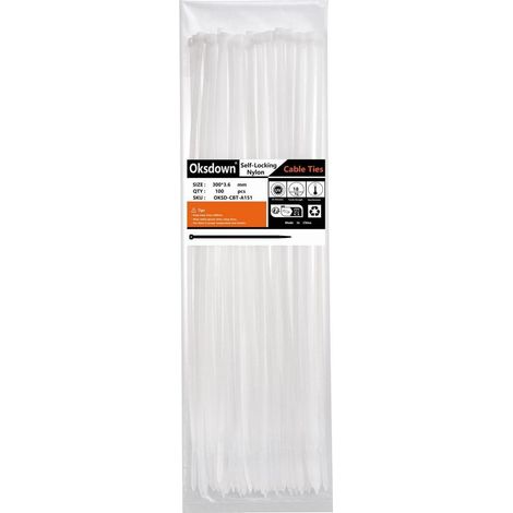 100 Stück Weiße Kabelbinder 300mm UV-Beständig 18kg Zugfestigkeit Nylon 6.6 (1/5)