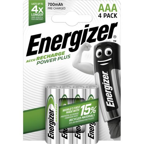 Energizer – Pile rechargeable AAA NiMH 700 mAh 1.2 V – Pack de 4 – Préchargées et prêtes à l'emploi – Remplace jusqu'à 600 piles alcalines (1/10)