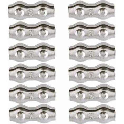 Colliers de serrage , colliers de serrage en acier de 3 mm, lot de 12, colliers de serrage duplex, clips de serrage en acier inoxydable 304, serre-câbles pour câbles de 2 mm, colliers d (1/4)