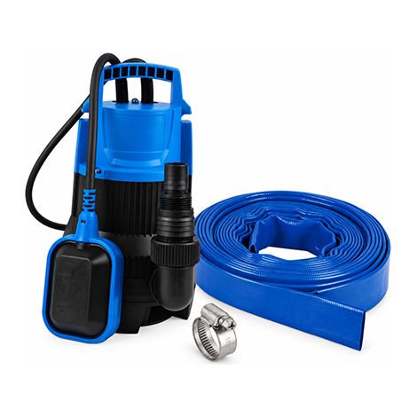 SPIDO - Kit Pompe d'Évacuation Eaux Chargées ECOP 105 - 400 W - 9 m3/h - Tuyau Plat 10 m D30 mm + 2 Colliers Inox
