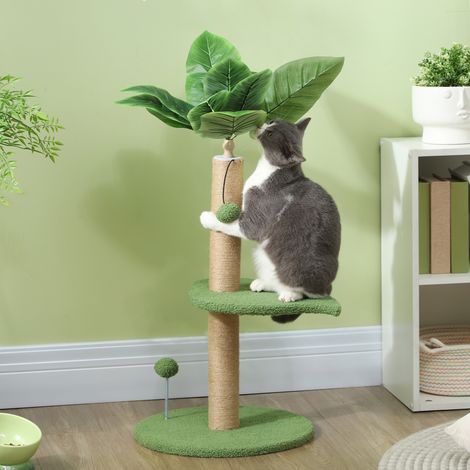 Arbre pour Chats avec Poteau Griffoir, Plateformes et Balles, en Peluche et Paillettes, Ø40x83 cm, Vert (1/5)