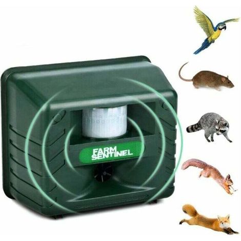 Repelente ultrasónico para aves y mascotas para exteriores, con detector de movimiento y luz intermitente.