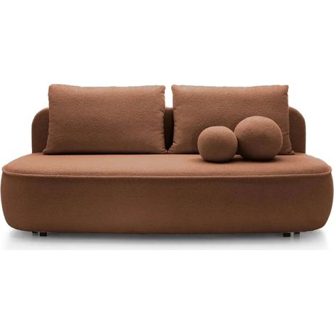 VICTOIRE - Canapé droit convertible tissu bouclette 2 places Terracotta (1/5)