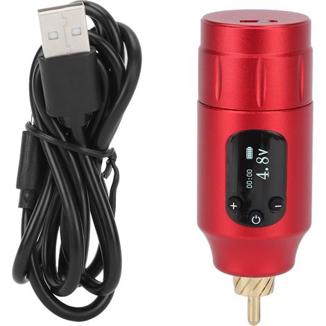 Alimentation sans fil pour machine à tatouage, interface RCA, rechargeable par USB, couleur rouge (1/5)