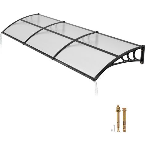 Mophorn Vordach für Haustür 965x2975 mm, gebogenes Design mit Entwässerung und robusten ABS-Halterungen, Schutz vor Regen, Schnee und Sonne, Polycarbonat-Überdachung für Veranda und Terrasse, Braun