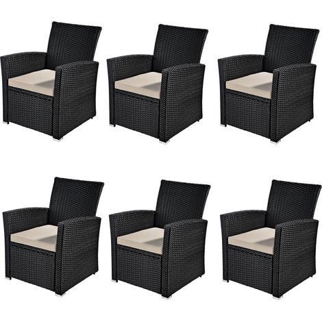 6xGarten Sessel Stuhl Rattan Gartenmöbel Balkon Sitzmöbel Rattansessel Schwarz (1/5)