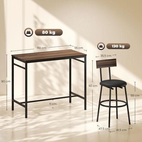 Ensemble de comptoir 4 tabourets et table, design loft, bois et métal, brun, pour cuisine ou salle à manger, mobilier 5 pièces (1/5)