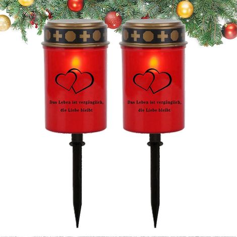 Ritualkerzenlampen-Set mit 2 wasserdichten LED-Erdspießleuchten für Grabwege, Hinterhof, Garten, Rot
