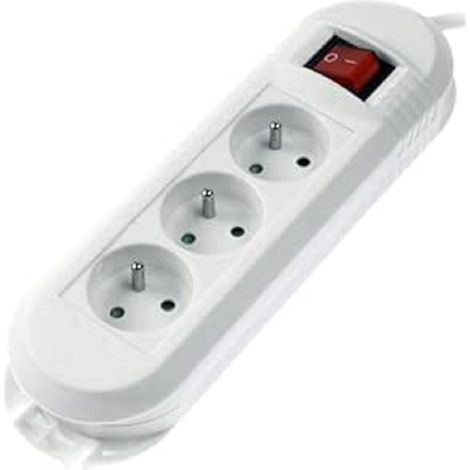 Multiprise avec Interrupteur Bloc 3 Prises 16A Rallonge 1.5m Prise Multiple économie d'énergie Prises 45° Boucle de Suspension Mural 3680W Cable H05VV-F3G1.5 Blanc (1/5)