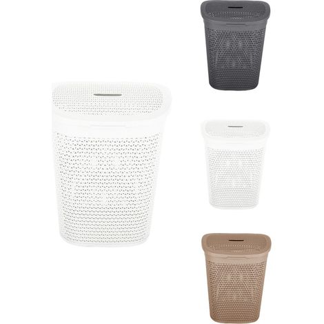 Cesto de Ropa 60L Transpirable de Plástico con Asas - Pongotodo con Tapa 43,5 x 57 x 35 cm (1/5)