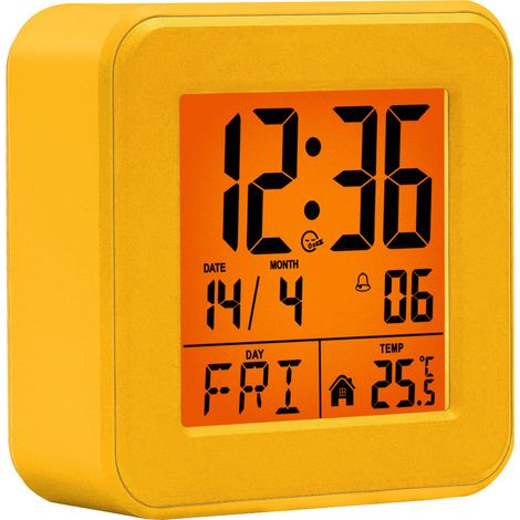 Horloge digitale radio-pilotée DCF à grand écran LED, affichage température et date avec fonction snooze, idéale pour maison, salon et espace de travail – jaune (1/5)