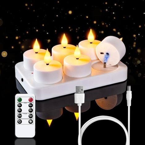 12 wiederaufladbare LED-Teelichter (flammenlos) – mit Fernbedienung und Timer, batteriebetrieben, ideal für Halloween und Partydekoration. (1/5)