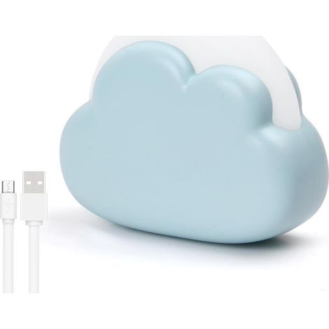 Veilleuse Enfant Rechargeable, Plastique LED Veilleuse Bébé Nomade Nuage, 4 Modes Lampe de Nuit Portable, Lampe de Chevet pour Chambre Enfant, Cadeau Naissance pour Fille Garçon (Bleu) (1/5)