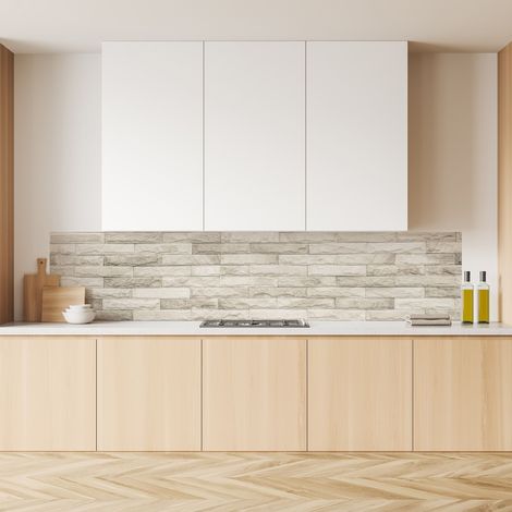 Lupia Pannello Paraschizzi Schienale Cucina con decorazione stampata, MATTONI WHITE, in Alluminio composito, Facile da applicare, Lavabile Ignifugo Resistente all'Acqua 260xH62,5 cm (1/4)