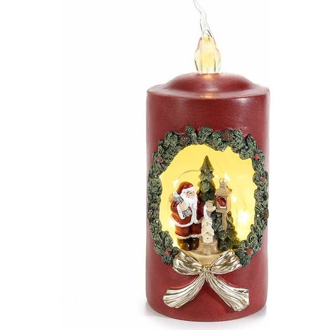 Candele natalizie a batteria in resina con Babbo Natale e luci led, Ø 8,5 cm x 18 H