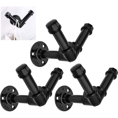 Crochets Muraux Industriels en Fer - Lot de 3 Porte-Manteaux Rustiques - pour Veste, Serviette ou Chapeau - Fixation Murale Solide (1/5)