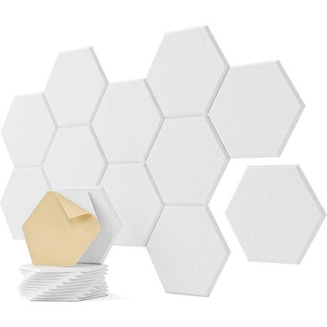 Lot de 12 panneaux acoustiques, hexagonaux autocollants de 12 x 10 x 0,4 pouces, pour l'insonorisation de la chambre. (1/4)