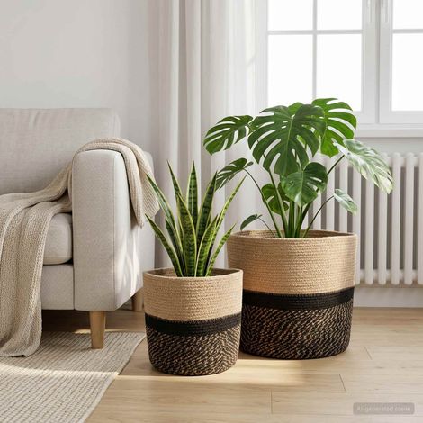 vidaXL Plant Pot Set 2 pcs Natural and Black 脴 28 x 28 cm (1/5)