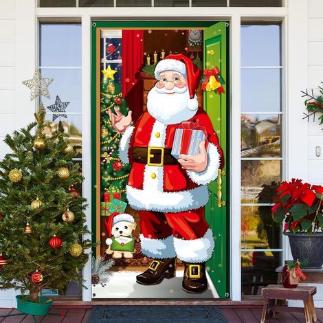 Couverture de porte Père Noël 180x90cm – Tissu polyester léger et résistant – Lavable et durable – Décoration festive pour Noël (1/5)
