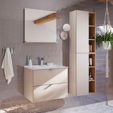 Conjunto mueble lavabo individual encastrado 60cm y columna Azel Cachemira y Madera (1/5)