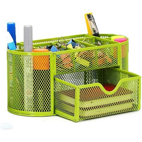 Büroaccessoires-Organizer aus Metallgitter mit 8 Fächern und Schublade (grün) (1/5)